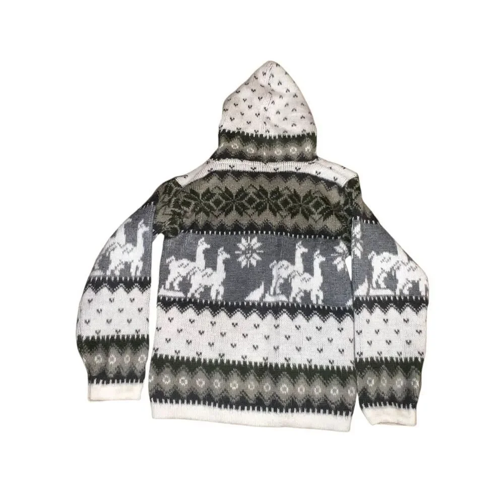 Tejidos Ruminahui Gray White Alpaca wool Hoodie Zip Jacket Kids Size 4 warm